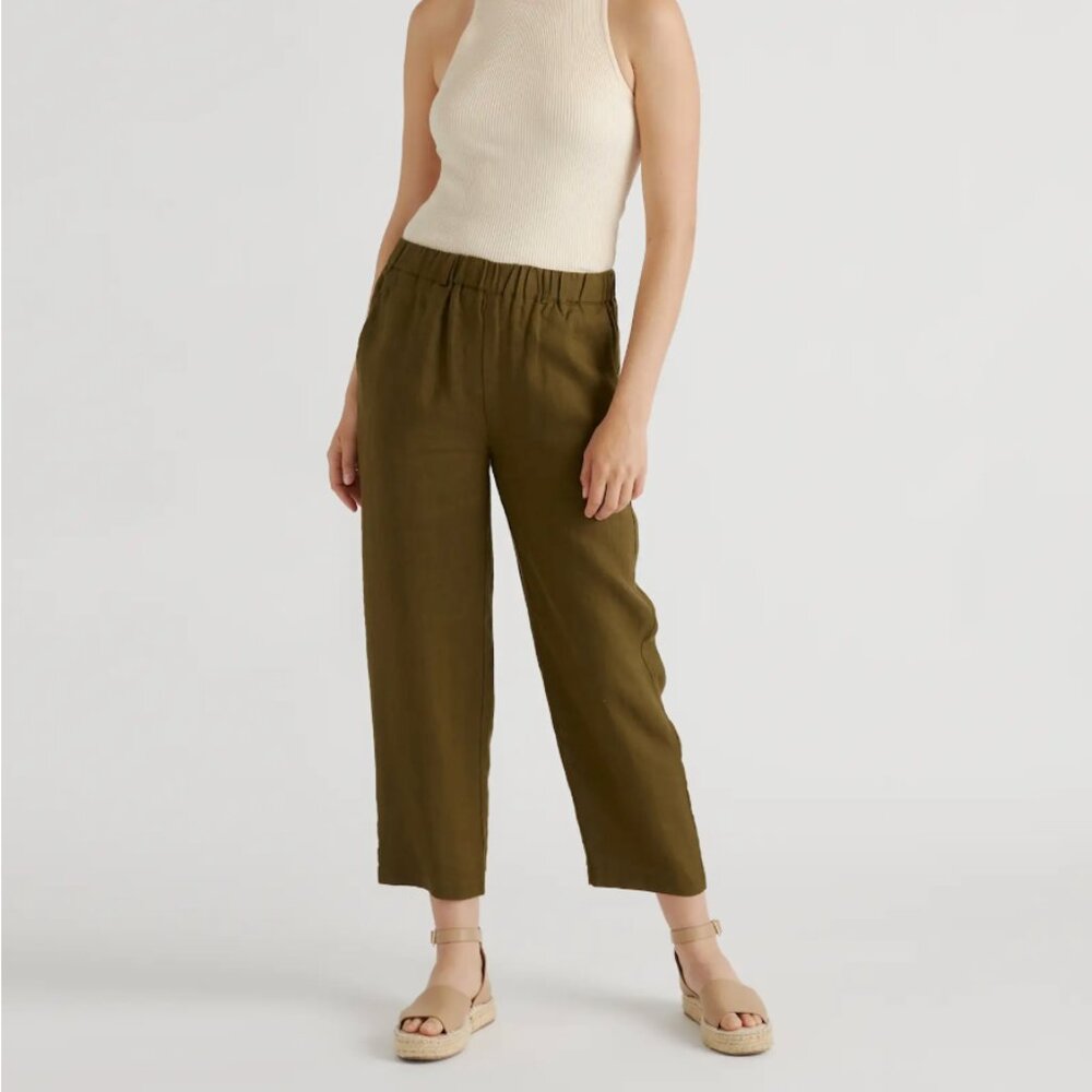 Quince 100% European Linen Pants in Martini Olive - XS